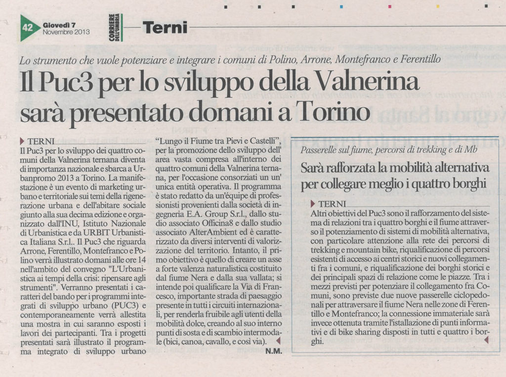 PUC3 Valnerina Ternana - Corriere dell'Umbria 07.11.2013_Ritaglio